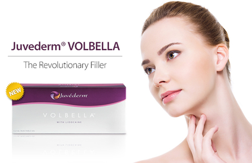 A woman with her hand on her face and the text " beverderm volbella ".