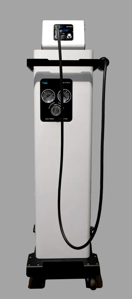 A white and black electric device is on display.